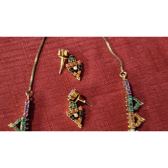 VTG Cleopatra Style Collar Beaded Statement Necklace, Ring & Earrings UNIQUE - Picture 8 of 9